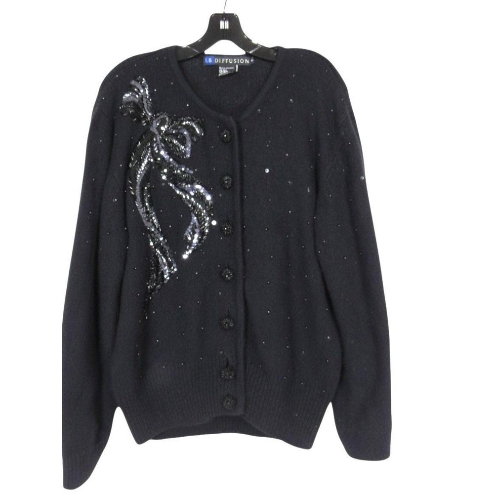 I.B. DIFFUSION Beaded/Sequin Large BOW Silk/Rabbit Hair Blend SWEATER Cardigan M